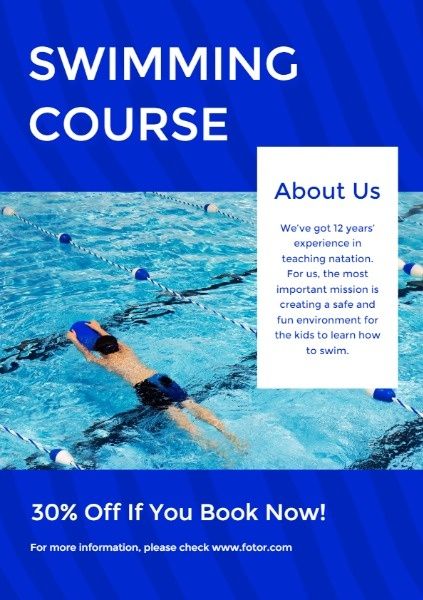 poster, education, institute, Blue Swimming Course Flyer Template