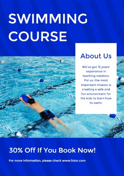蓝色游泳课程传单 宣传单