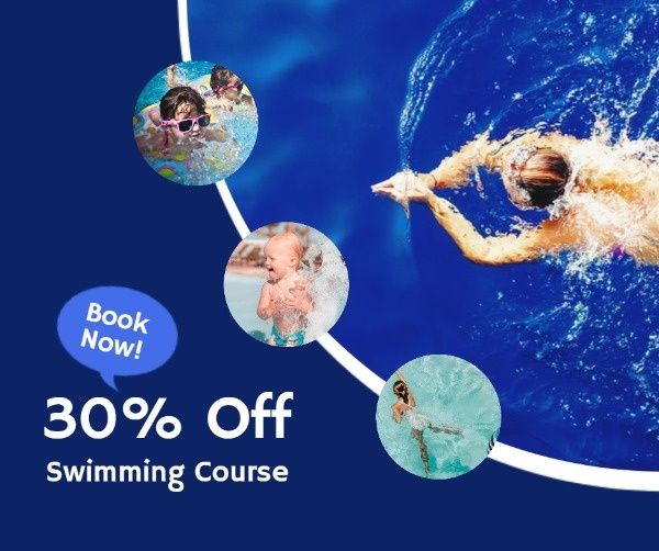 poster, education, institute, Blue Swimming Courses Discount   Facebook Post Template