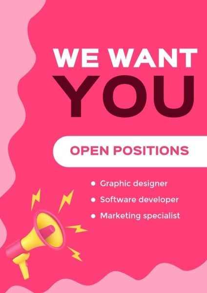 hire, hiring, employment, Pink Illustration Megaphone Recruitment Poster Template