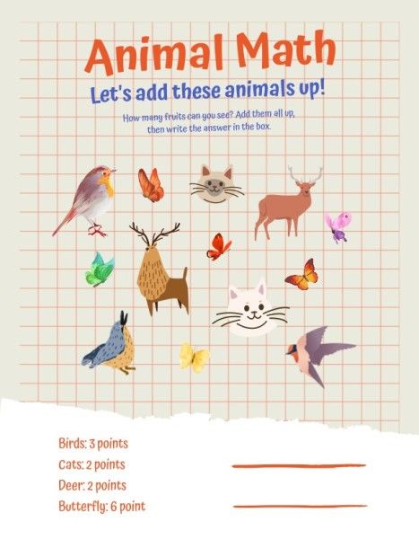 school, education, student, Animal Counting Worksheet Template