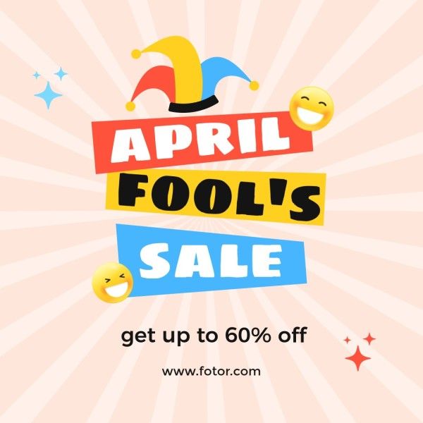 april fools' day, celebration, festival, Smiley Yellow Illustration April Fools' Sale Instagram Post Template