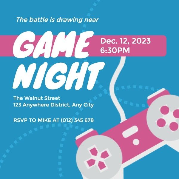 gaming, party, fun, Blue Game Night Console Invite Instagram Post Template