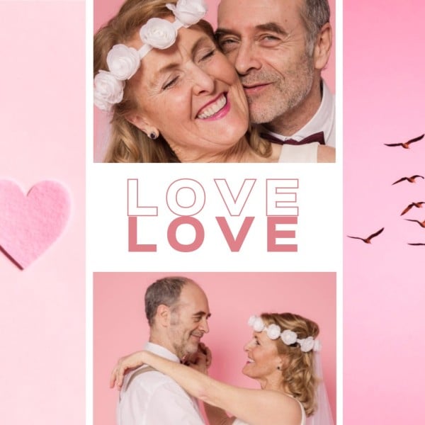 Pink Love Couple Valentine Collage Photo Collage (Square) Template