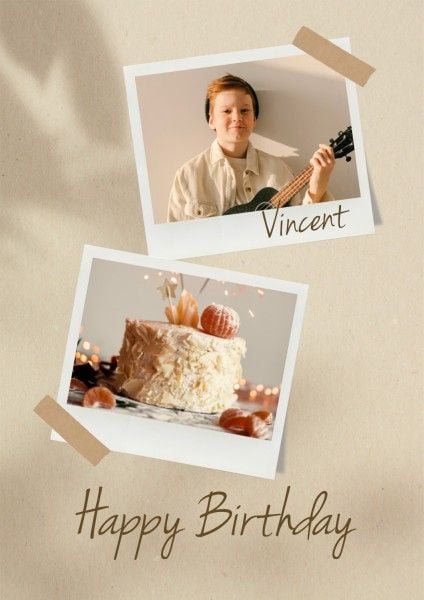 happy birthday, greeting, celebration, Beige Minimal Birthday Photo Collage Poster Template