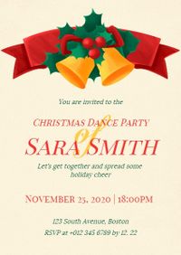 leave, leaf, flowers, Yellow Christmas Dance Party Invitation Template