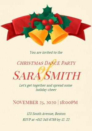 leave, leaf, flowers, Yellow Christmas Dance Party Invitation Template