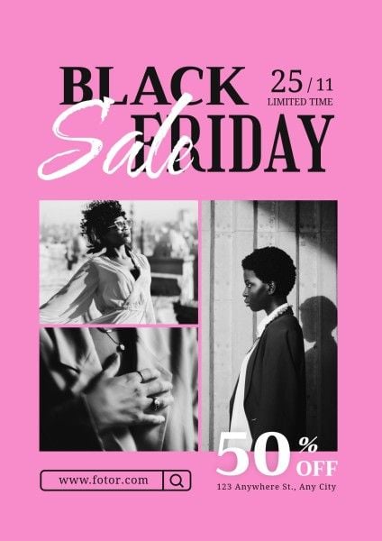 promotion, discount, ads, Pink Black Friday Fashion Sale Photo Collage Poster Template