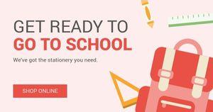 online sale, e-commerce, promotion, Pink Illustration Back To School Online Store Sale Facebook Ad Medium Template