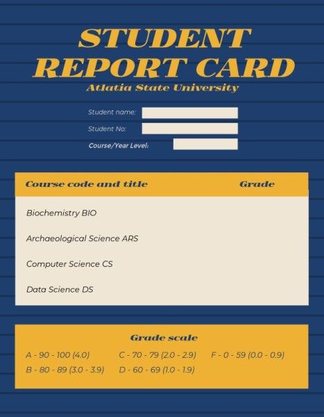 Blue And Yellow Background Report Card