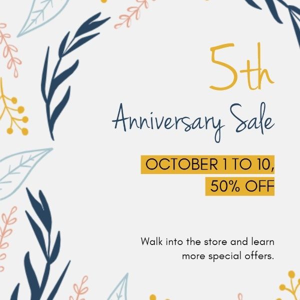 birthday, party, anniversary, 5th Anniversiry Sales Instagram Post Template