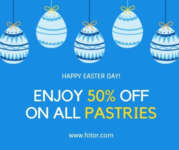 sale, promotion, store, Blue Happy Easter Discount Facebook Post Template