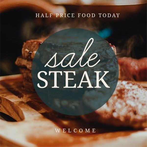 steak house, restaurant, meat, Red Sale Steak Half Price Food Today Instagram Post Template