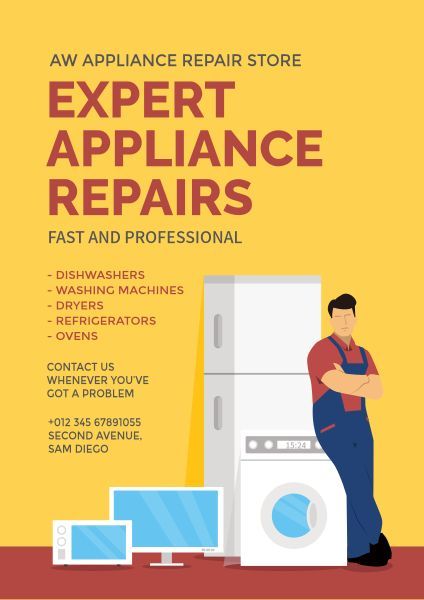 repairing, fridge, handyman, Orange Appliance Repairs Poster Template