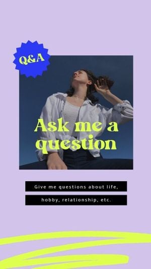 ask me a question, social media, questions, Purple Get To Know Me Instagram Story Template