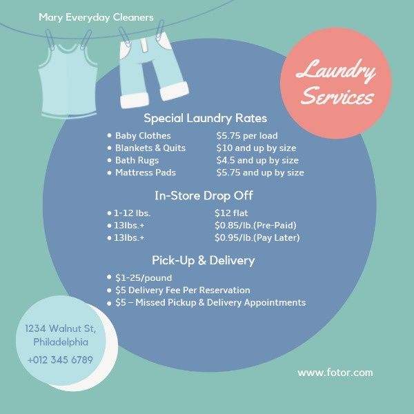 service, laundry service, cleaning, Laundry Store Price List Instagram Post Template