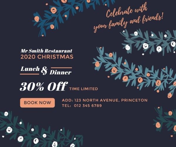 dinner, holiday, promotion, Christmas Restaurant Special Offer Facebook Post Template