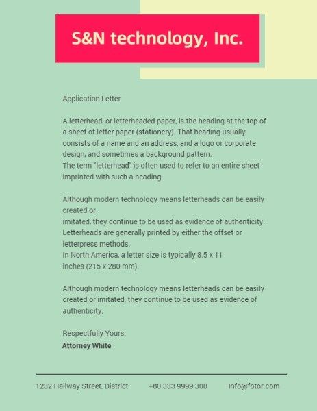 technology, shape, attoney, Green And Red Business Letterhead Template