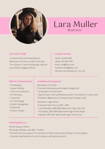 Light Orange And Pink Illustrator CV Resume