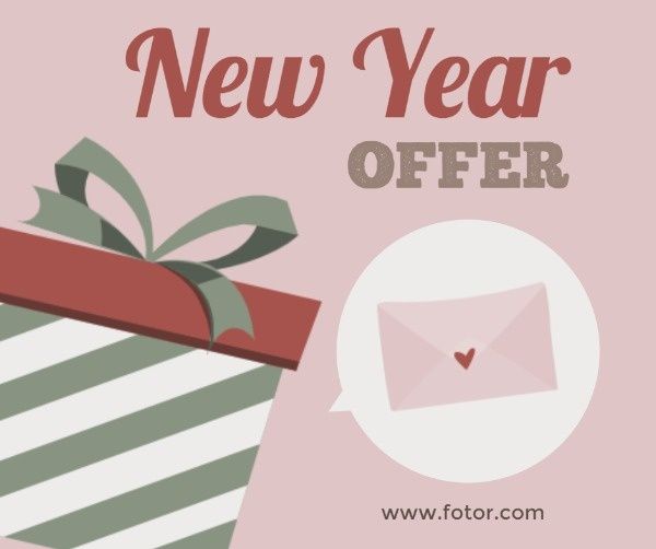gift, gift box, sale, Pink New Year Offer Facebook Post Template