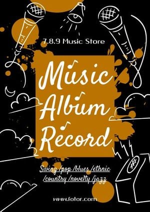 albums, records, styles, Black And Golden Music Album Record Sale Poster Template