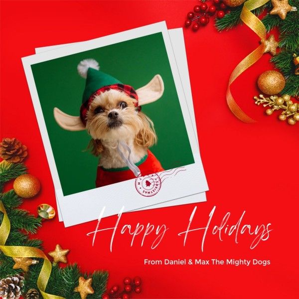 joy, merry christmas, dog, Red Happy Holidays Christmas Photo Collage (Square) Template