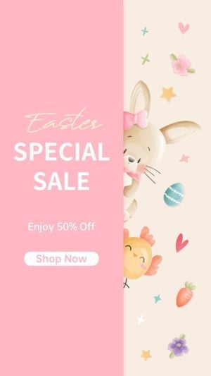 easter day, discount, promo, Pastel Pink Cute  Illustration Easter Sale Instagram Story Template