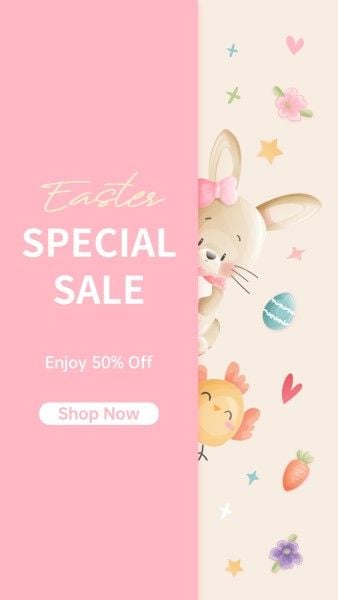 Pastel Pink Cute  Illustration Easter Sale Instagram Story