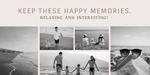 family, vacation, travel, Black And White Summer Holiday Collage Twitter Post Template