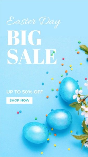 discount, shop, online shop, Blue Decorated Eggs Photo Easter Day Big Sale Instagram Story Template