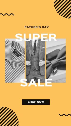 father's day sale, promo, promotion, Yellow Modern Father's Day Super Sale Instagram Story Template