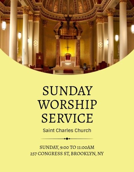 church, targee, sunday, Yellow Worship Service Program Template