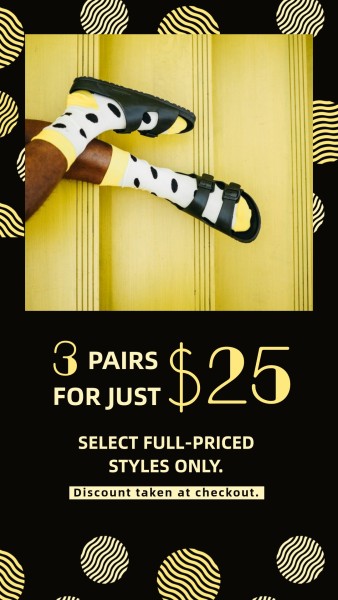 黑色和黄色波尔卡点袜子销售 Instagram故事