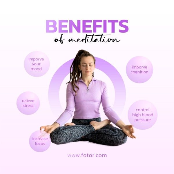 self care, yoga, fitness, Purple Modern Gradient Benefits Of Meditation Anatomy Infographic Instagram Post Template