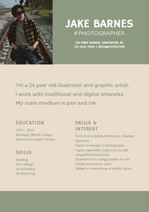 résumé, profile, influencer, Photographer Dark Green Art   Resume Template
