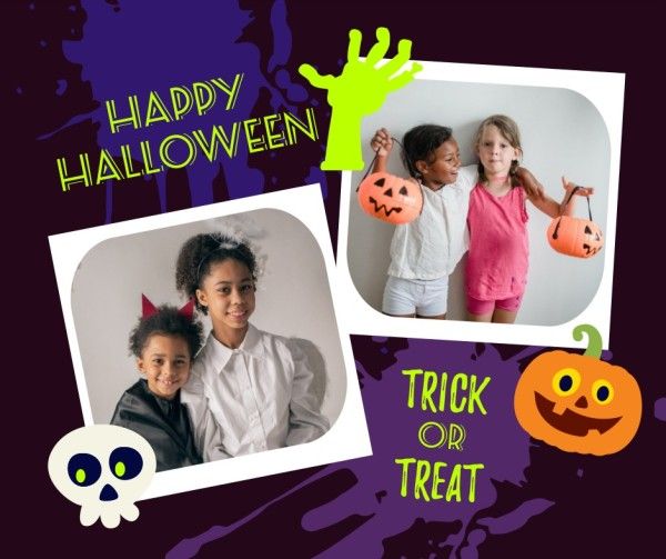 spooky, fun, life, Happy Halloween Kids Friends Collage Facebook Post Template