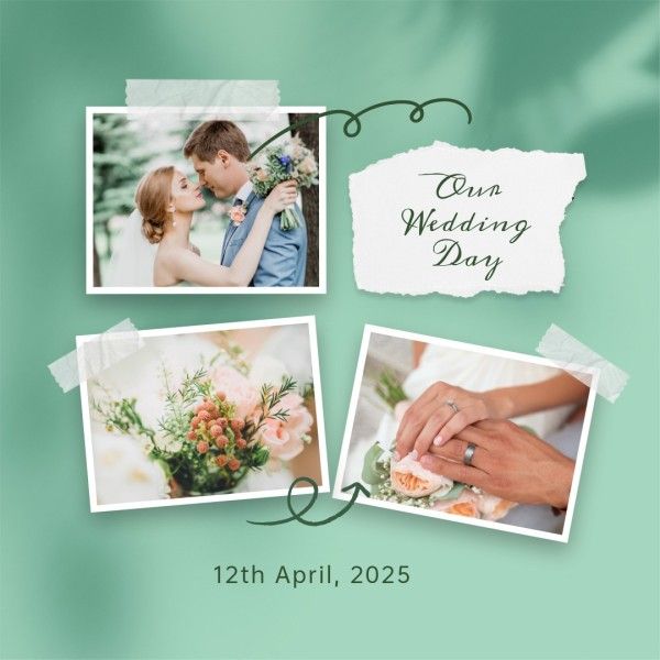 marriage, love, couple, Green Shadow Scrapbook Wedding Collage Photo Collage (Square) Template