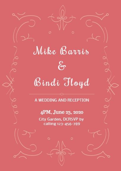 ピンクの結婚式のパーティー 招待状