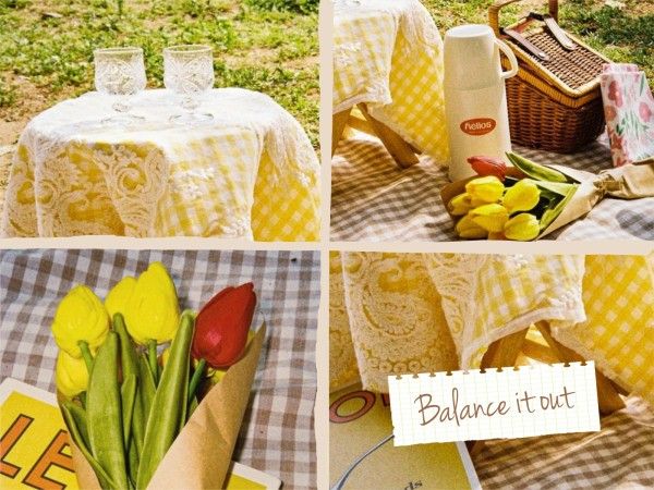balance, flower, spring, Yellow Outdoor Picnic Photo Collage 4:3 Template