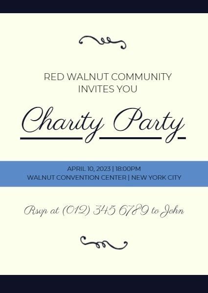 Blue And Yellow Charity Party Invitation