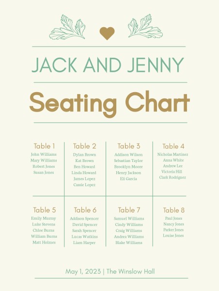 Beige And Green Background Seating Chart Seating Chart