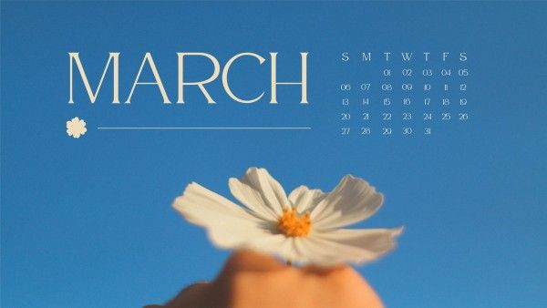 flower, photo, life, Blue March Spring Monthly Calendar Template