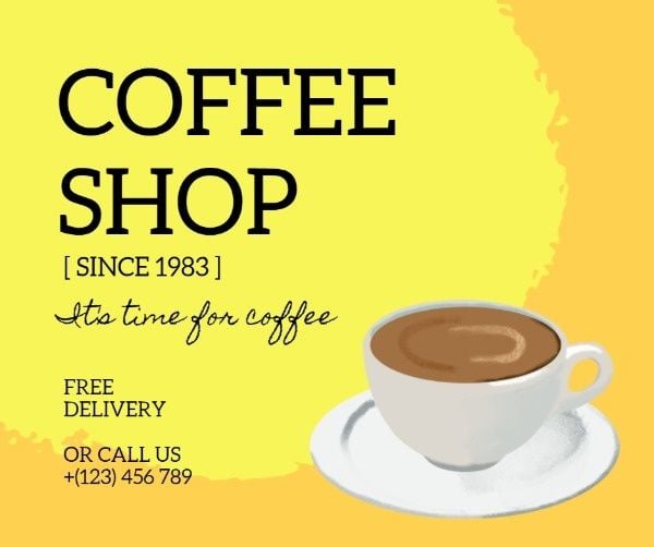 cafe, drink, coffee house, Yellow Coffee Shop Ads Facebook Post Template