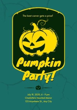 halloween, holiday, festival, Green Pumpkin Party Invitation Template