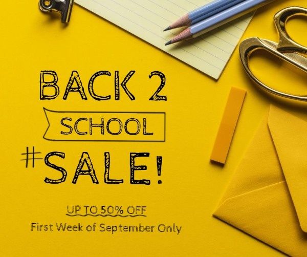 stationery, education, study, Yellow Back To School Discount Sale Facebook Post Template