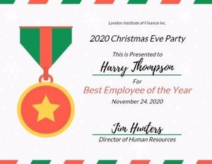 White Best Employee Of The Year Prize Certificate