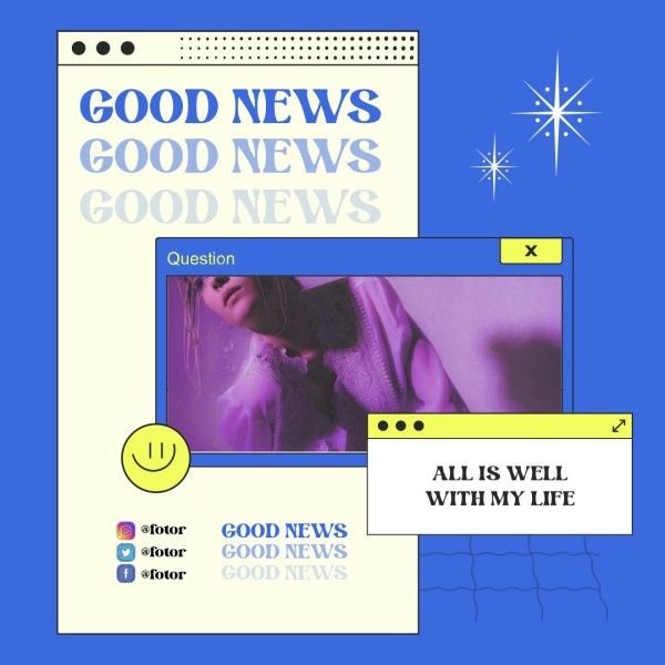 promotion, quote, slogan, Blue Good News For Branding Instagram Post Template