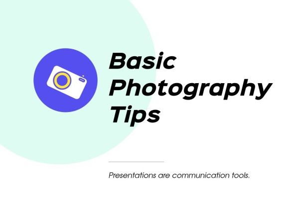 basc photography, tutorial, guide, Blue Basic Photography Tips Camera Art Presentation 4:3 Template