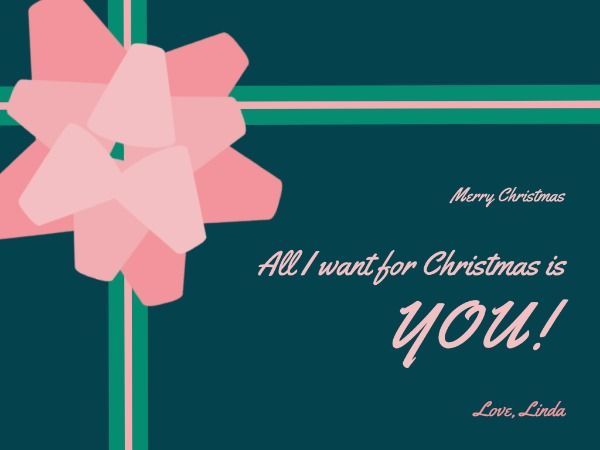 ピンクリボンのクリスマスグリーティング メッセージカード