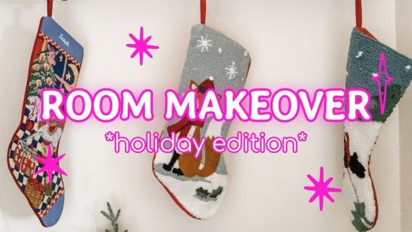 xmas, holiday decoration, christmas decoration, Cute Christmas Room Makeover Youtube Thumbnail Template
